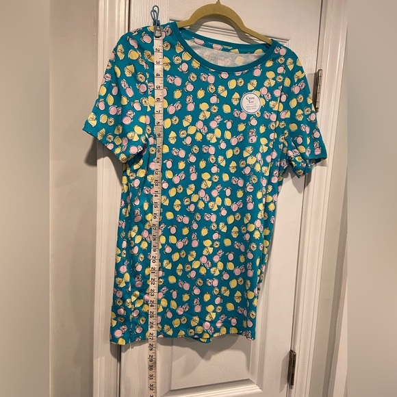 NWT Kim Rogers Size S Turquoise Pink Lemon Crew Neck Short Sleeve Tee Shirt - Picture 6 of 10